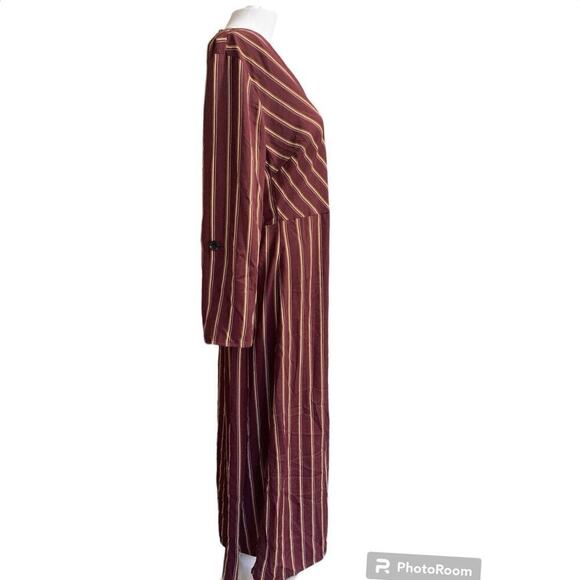 Sweet Claire Womens Size Large Button Front Dress Burgundy Striped Tie Waist NWT - Picture 2 of 7